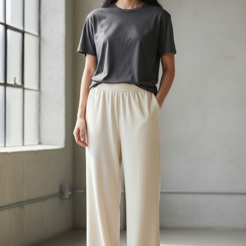 Johnny Was Calme Pull On Wide Leg Pants, EUC, Size Medium, Cream. color